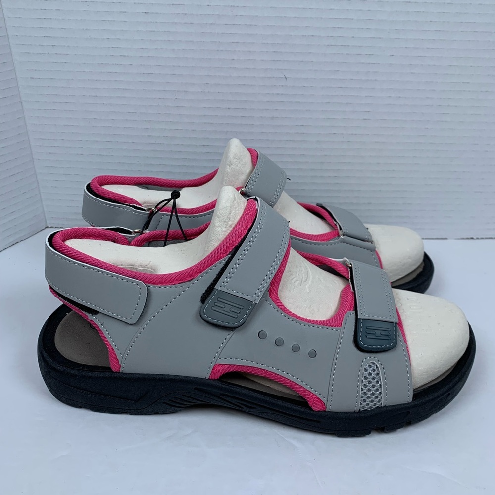 Coxist Womens Sz 11 Adjustable Strap Hook & Loop Gray Pink Sandals (S367-369)
